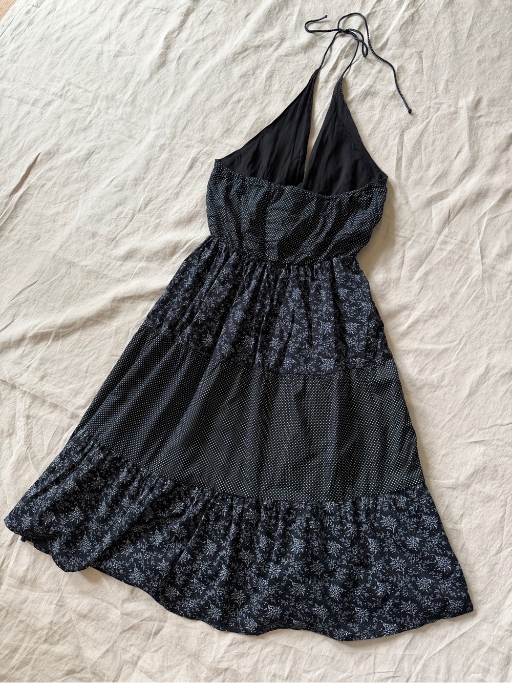 Vintage cotton Black Polka Dot and floral Halter dress medium - Picture 9 of 14